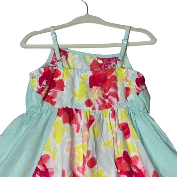 Cat & Jack Dress Kids XS 4/5 Rayon Blue Yellow Flowers Ruffles A line - Picture 3 of 16
